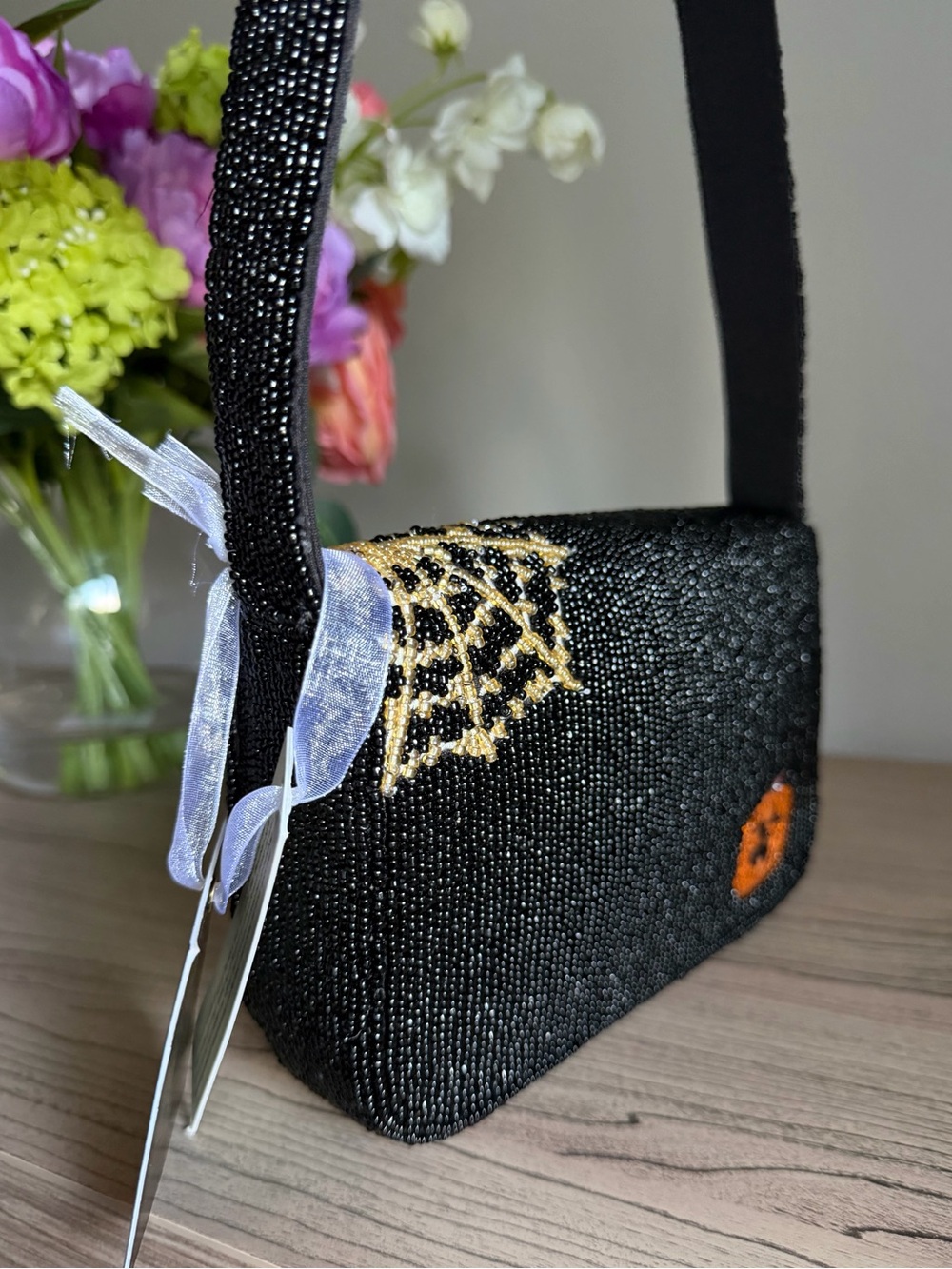 Made in India Halloween Daschund ghost web puppy Costume Beaded Shoulder Bag - Picture 9 of 12
